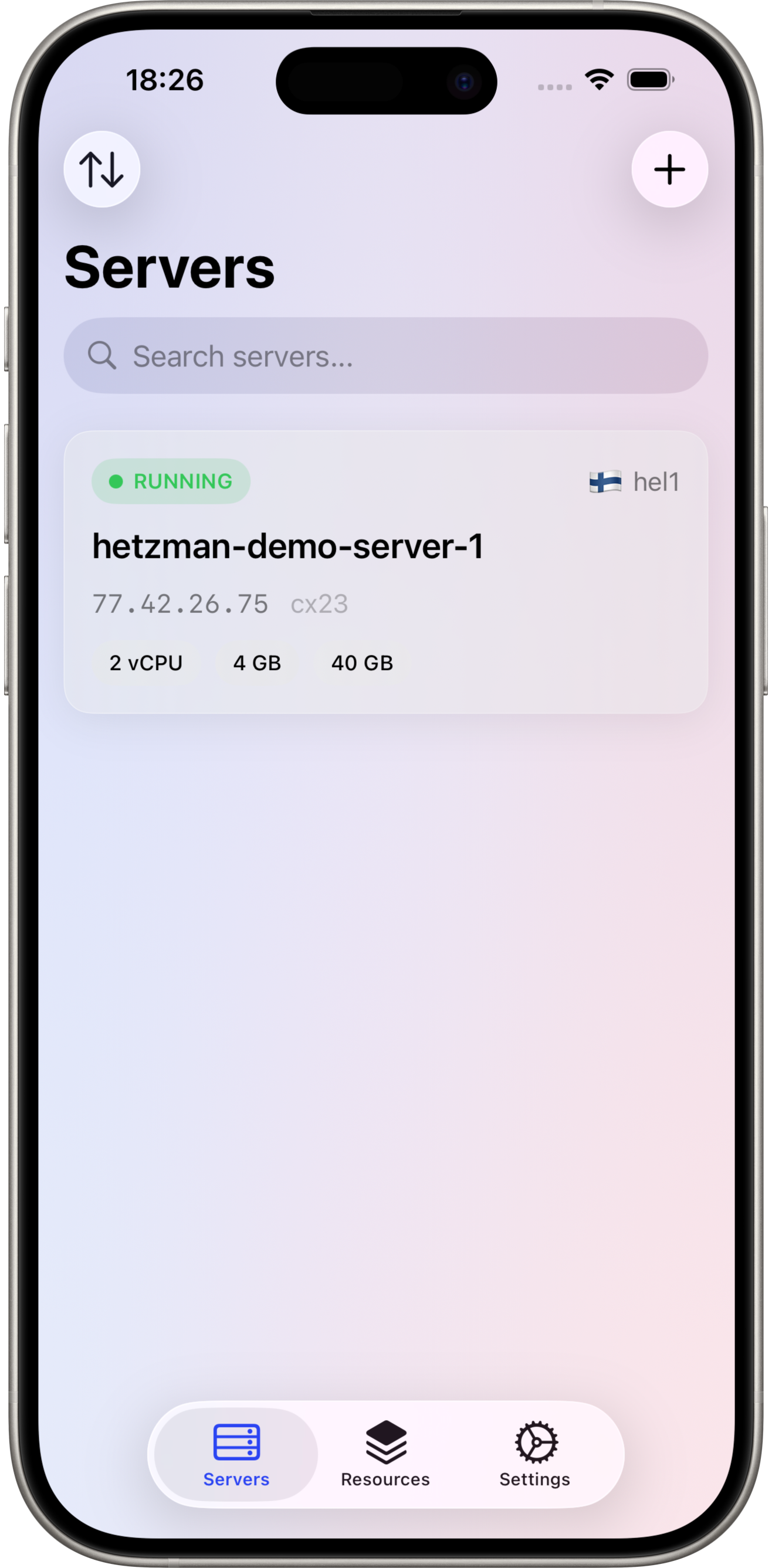 Hetzman app screenshot - light mode